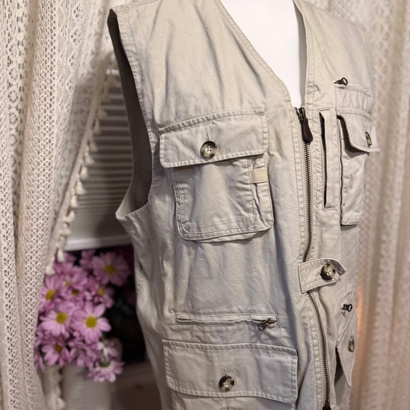 LL Bean Mens Fishing Vest Utility Pocket Safari Khaki Large - Picture 4 of 10